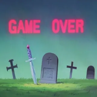 🔁 0f341cc7 GAME OVER jeu, terminé, pierre tombale, épée, cimetière, échec telegram sticker