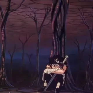 😴 1090d06d Anime, Épée, Forêt, Triste, Assis, Sombre telegram sticker