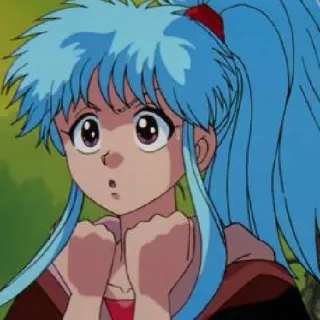 😯 89389c67 animé, fille, cheveux bleus, queue de cheval, surprise, dessin animé telegram sticker