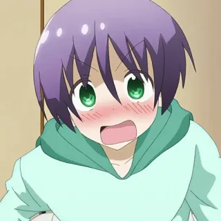 🍁 1ef4dc8c Anime, Personnage, Surpris, Sweat à capuche, Yeux verts, Cheveux violets telegram sticker