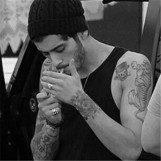 🖇 c77d3c95 man, cigarette, smoke, tattoos, beanie, grayscale telegram sticker