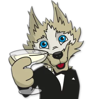 🍸 06ef5d46 loup, anthropomorphe, fête, célébration, toast, formel, dessin animé, animal whatsapp sticker