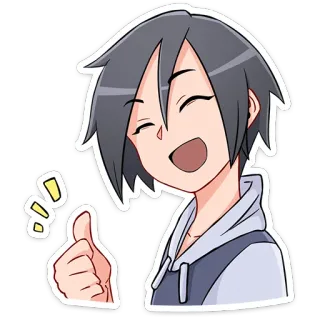 👍 493c05e6 Anime, Kciuk w górę, Kreskówka, Chłopak, Szczęśliwy, Pozytywny, Ok telegram sticker