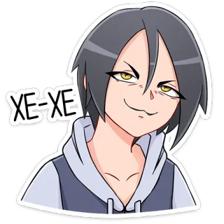 😈 ec2715df XE-XE anime, kreskówka, naklejka, uśmiechnięty, uśmiechający się złośliwie, siwe włosy, żółte oczy telegram sticker