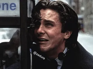 🪓 3a6b5378 Patrick Bateman American Psycho 아메리칸 사이코, 크리스찬 베일, 패트릭 베이트먼, 폰 부스, 여피, 80년대, 공포, 스릴러 telegram sticker