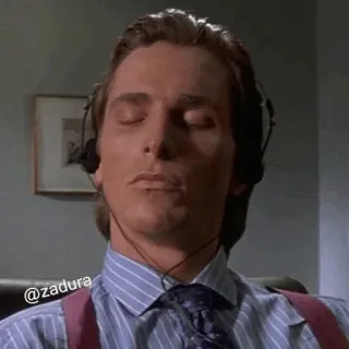 🪓 e6f1f68f @zadura 패트릭 베이트먼, 아메리칸 사이코, 영화, 헤드폰, 평온, 듣기, 휴식 telegram sticker