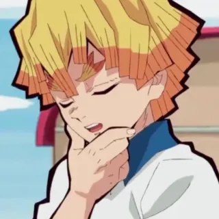 🧐 c5c63586 Zenitsu Agatsuma Demon Slayer Anime, Personnage, Demon Slayer, Zenitsu, cheveux jaunes, pensif, Manga telegram sticker