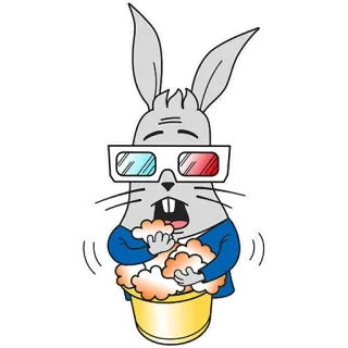 😲 562a3622 kelinci, kartun, popcorn, kacamata 3D, bunny, hewan, camilan, film whatsapp sticker