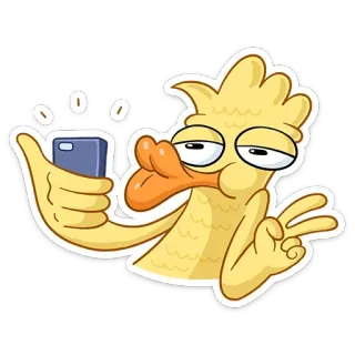 📸 35bf2b58 เป็ด, การ์ตูน, สัญลักษณ์สันติภาพ, โอเค, เซลฟี่, สีเหลือง, นก telegram sticker