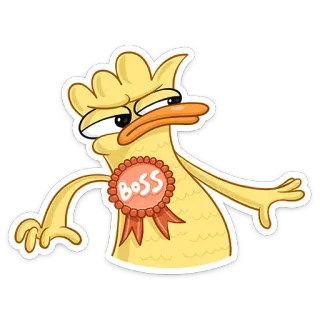 😤 be52b7ae BOSS เป็ด, เจ้านาย, ริบบิ้น, สีเหลือง, การ์ตูน, สัตว์ telegram sticker