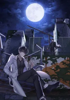 🎑 44c6050a nuit, lune, ruines, personnage, animé, sombre, nuit telegram sticker