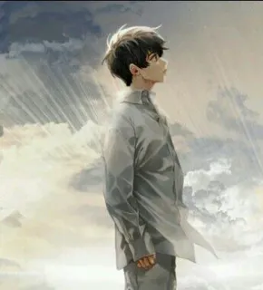 🌅 63b3afe0 animé, garçon, ciel, nuages, rêveur, art telegram sticker