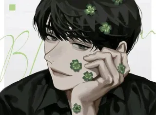 ☺️ c43725a5 Animé, Homme, Trèfle, Fleurs, Portrait telegram sticker