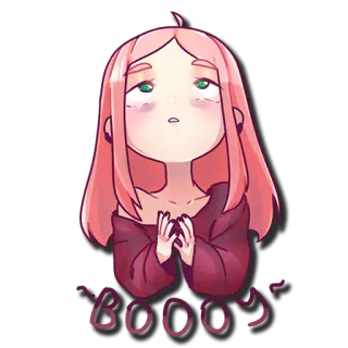 😲 2be71a0b BOOOY การ์ตูน, น่ารัก, ผมสีชมพู, ผู้หญิง, ปีศาจ, เขา telegram sticker