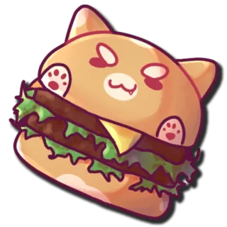 🍔 5a7ed322 แมว, เบอร์เกอร์, คาวาอิ, อาหาร, น่ารัก, สัตว์, แซนวิช telegram sticker