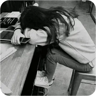 ✨ 4f996e85 사람, 여자, 슬픈, 테이블, 의자, 지루한 telegram sticker