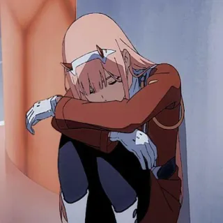 ☹️ a7d53045 Zero Two Darling in the Franxx Anime, Zero Two, Darling in the Franxx, Triste, Cabelo rosa, Personagem whatsapp sticker