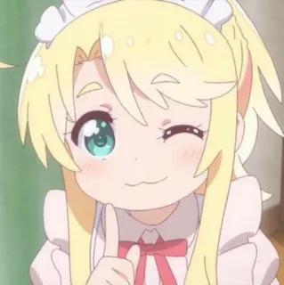 😉 231e8e66 ragazza anime, carina, occhiolino, maid, capelli biondi, personaggio telegram sticker