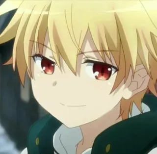 🙂 504056d3 Anime, Ragazzo, Bambino, occhi rossi, capelli biondi, sorridente telegram sticker