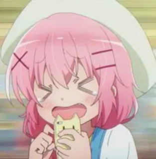 😣 9c982e6f Anime, Cartone animato, Ragazza, Capelli rosa, Mangiare, Carino telegram sticker