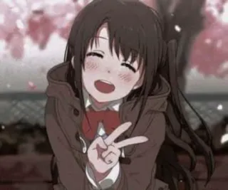 ✌️ a7453ba8 Ragazza anime, Segno di pace, Felice, Carino, Kawaii, Uniforme scolastica, Sorridendo telegram sticker