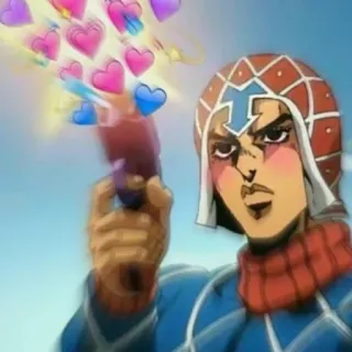 💖 9a70493a Guido Mista JoJo's Bizarre Adventure anime, gun, hearts, love, jojo, mista, jojos bizarre adventure whatsapp sticker