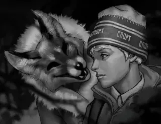 😏 4e5c6443 СПОРТ boy, fox, hat, winter, monochrome telegram sticker