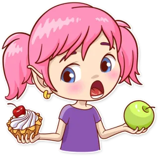 😧 fa5a68f8 cartoon, food, dessert, fruit, anime, girl, cupcake, apple whatsapp sticker