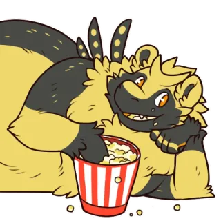 🍿 f0b1d2a0 漫画, 動物, モンスター, ポップコーン, スナック, 食べる, ストライプのバケツ telegram sticker