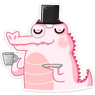 🧐 fce0e0ed cá sấu, cá sấu mõm ngắn, mũ chóp cao, kính một tròng, trà, dễ thương, hồng, hoạt hình telegram sticker