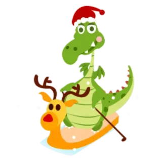 🤑 63b49f1b 크리스마스, 악어, 순록, 산타 모자, 휴일, 겨울, 만화 telegram sticker