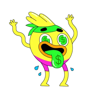 🤑 108a1c76 Cartoon, Geld, Dollar, Augen, Zunge, Gelb, Grün whatsapp sticker