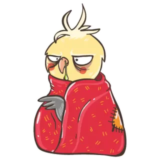🤒 d2a1e03b корелла, болен, птица, простуда, грипп, одеяло telegram sticker