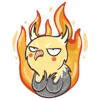 😡 ee7ddace злая птица, корелла, пламя, мультфильм, желтая птица, угрюмый, ворчливый telegram sticker