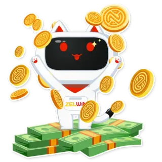 💸 589829de ZELWIN chat, argent, pièces, dessin animé, Zelwin, finance telegram sticker