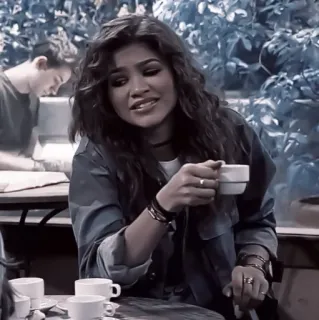 🏐 cd66407c femme, personne, café, intérieur, table telegram sticker