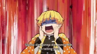 💀 073bc158 Zenitsu Agatsuma Demon Slayer Gonna die gonna die gonna die, I'm telling you! อนิเมะ, ดาบพิฆาตอสูร, เซนอิทสึ, กลัว, มังงะ telegram sticker