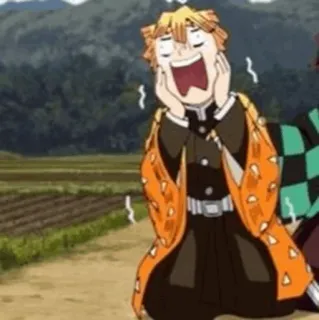 ⚡ 05388eb4 Zenitsu Agatsuma Demon Slayer Anime, Cartoon, Zenitsu, Demon Slayer, Charakter, verängstigt, lustig whatsapp sticker