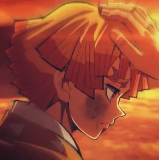 ⚡ ad7c9fb8 Zenitsu Agatsuma Demon Slayer Anime, Demon Slayer, Zenitsu, Charakter, Kopf tätscheln, Sonnenuntergang whatsapp sticker