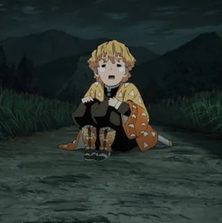 ⚡ eb657089 Zenitsu Agatsuma Demon Slayer anime, weinen, demon slayer, zenitsu, agatsuma, ängstlich, sitzend whatsapp sticker