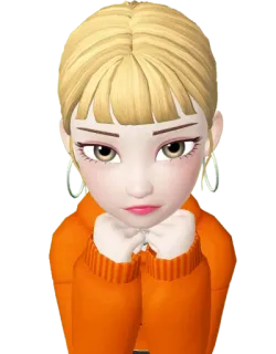 🙁 30c34838 卡通, 3D, 金发, 橙色连帽衫, 人物, 头像 telegram sticker