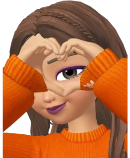 😍 3b418dba 卡通, 女性, 女孩, 心, 爱, 橙色 telegram sticker