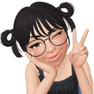 ✌️ 53e84a25 女孩, 眼镜, 双马尾, 眨眼, 和平手势, 可爱, 肖像, 头像 telegram sticker