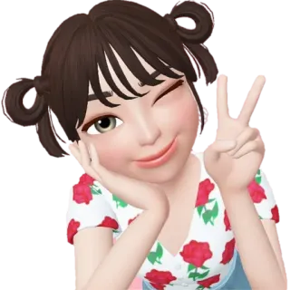 😉 670f9994 贴纸, 卡通, 女孩, 眨眼, 和平标志, 数字艺术 telegram sticker