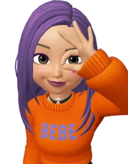 👌 755ca4f3 BEBE 贴纸, 卡通, 头像, 女孩, 紫色头发, 橙色毛衣 telegram sticker