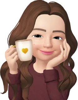 ☕️ 8b87c74f 卡通, 女人, 咖啡, 爱心, 雀斑, 马克杯, 棕色头发 telegram sticker