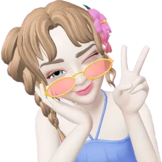 ✌️ cda6e1a3 女人, 女孩, 太阳镜, 卡通, 眨眼, 和平标志, 花, 数字艺术 telegram sticker