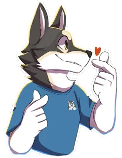 ❤️ 57b31b93 antropomorficzny, wilk, kreskówka, zwierzę, słodki, serce, serce z palców, koreańskie serce telegram sticker