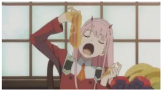 🤤 17655b24 Zero Two Darling in the Franxx 动漫, 02, DARLING in the FRANXX, 吃, 食物 telegram sticker