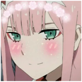 😳 76cc2b2f Zero Two 动漫, 02, DARLING in the FRANXX, 可爱, 花环, 萌, 动漫女孩 telegram sticker